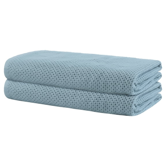 REGALWOVEN Waffle 2 Pack Cotton Bath Towel Set, Soft, Highly Absorbent, Quick Drying Towels for Bathroom Blue 28" x 56"