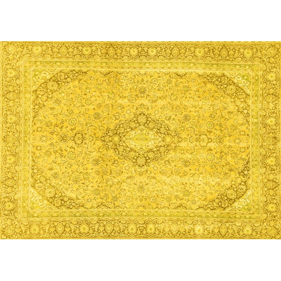 Ahgly Company Machine Washable Indoor Rectangle Abstract Yellow Modern Area Rugs, 6' x 9'
