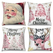 Dashan Christmas Throw Pillow Covers 18x18 4 PCS Pink Santa Xmas Tree Couch Cushion Pillowcases for Bedroom Home Decor