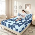 thumbnail image 3 of Manfei Mid-Century Geometric Bed Sheets, Navy Semicircle Fuul Size Sheets, Navy Light Blue, Navy Reversible 4pcs1 Flat Sheet + 1 Fitted Sheet + 2 Pillowcases, 3 of 6