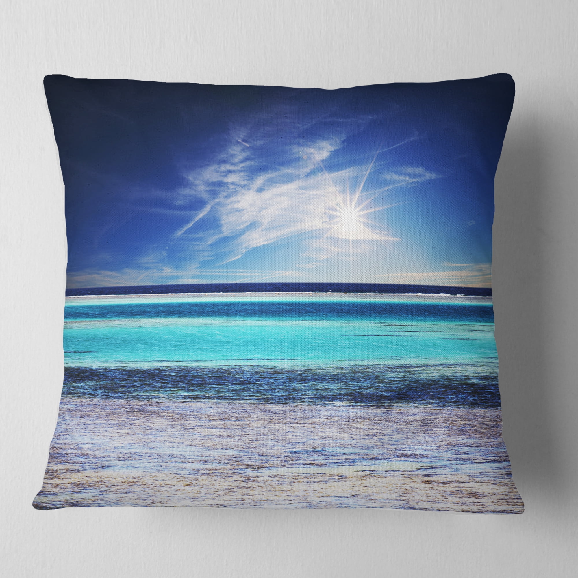 Designart Crystal Clear Sea under Sunlight - Seashore Throw Pillow - 16x16