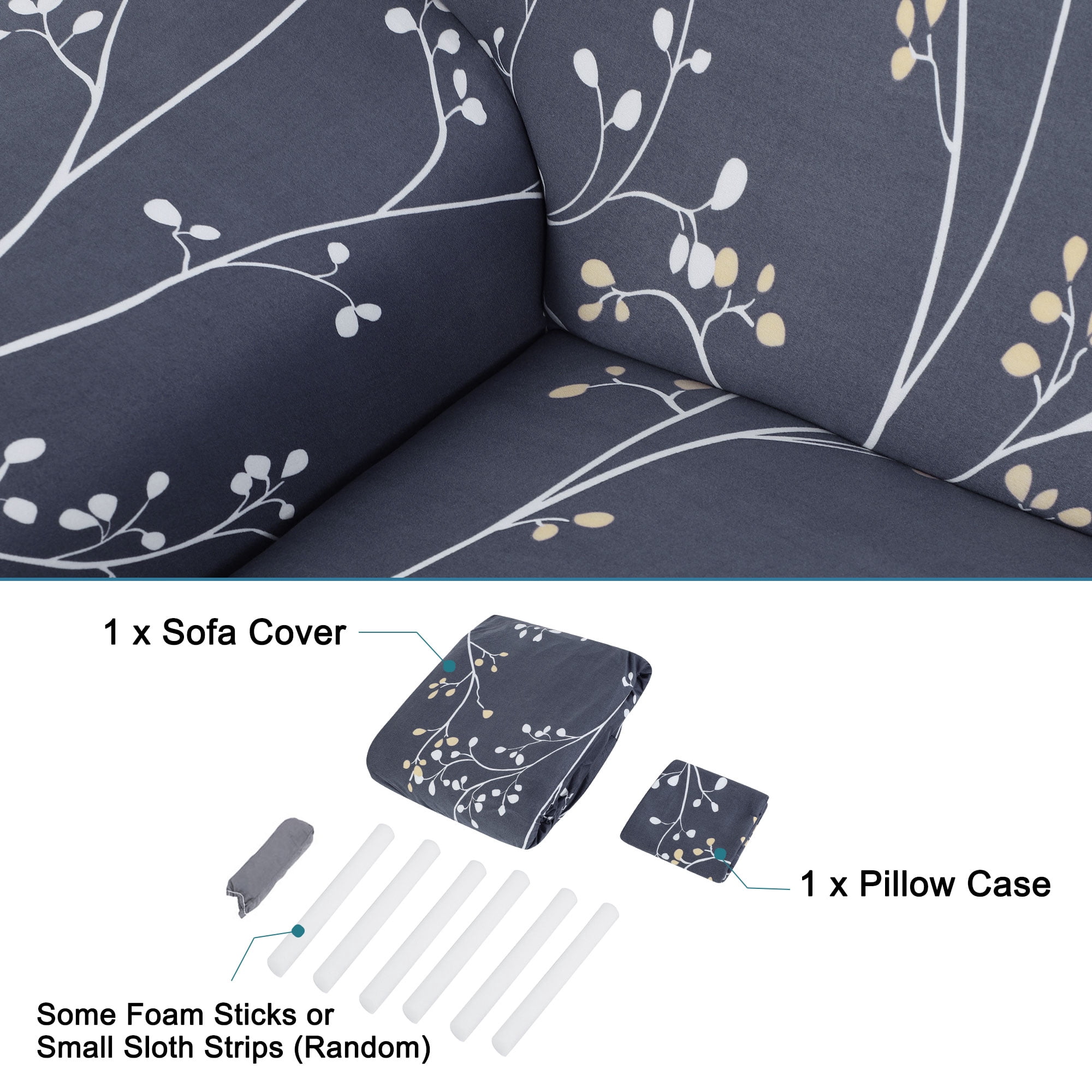 Unique Bargains 1-Piece Contemporary Floral Stretch Sofa couch slip cover, Blue