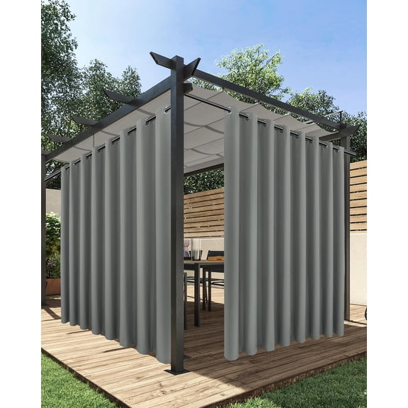 2 Panels Grey Extra Wide Outdoor Curtains, 110" x 84" - Waterproof Privacy Light Filtering Patio Curtains with Grommet Top for Porch, Gazebo, Pergola, Backyard
