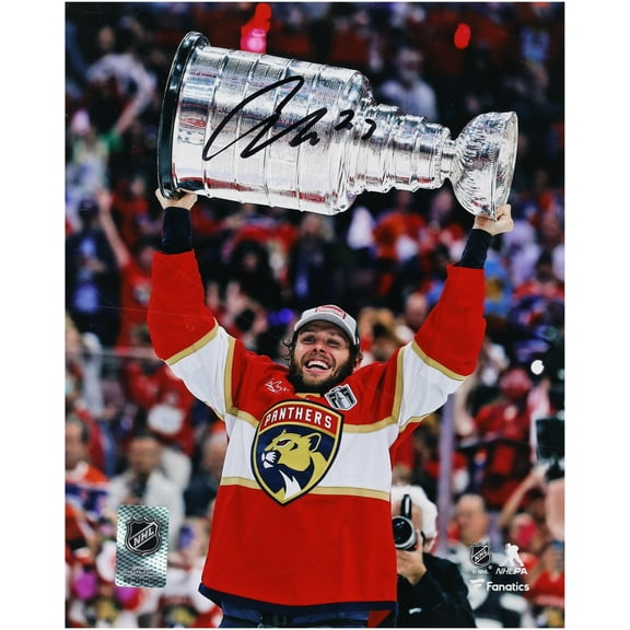 Carter Verhaeghe Florida Panthers Autographed 2024 Stanley Cup Champions 8" x 10" Raising Cup Photograph - Fanatics Authentic Certified