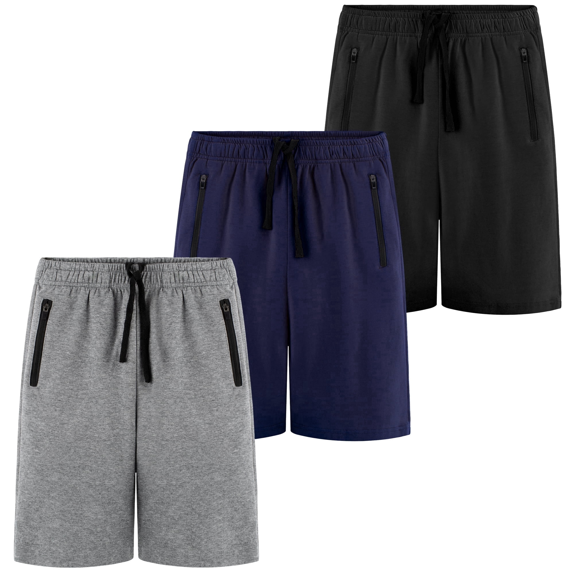 BIG ELEPHANT Boy s Athletic Shorts with Zipper Pockets and Drawsting Youth Boys Casual Shorts 3-Pack Sizes: 7-17Y