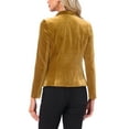 thumbnail image 3 of INSPIRE CHIC Women's Notched Lapel Long Sleeve Button Velvet Blazer L Gold, 3 of 6