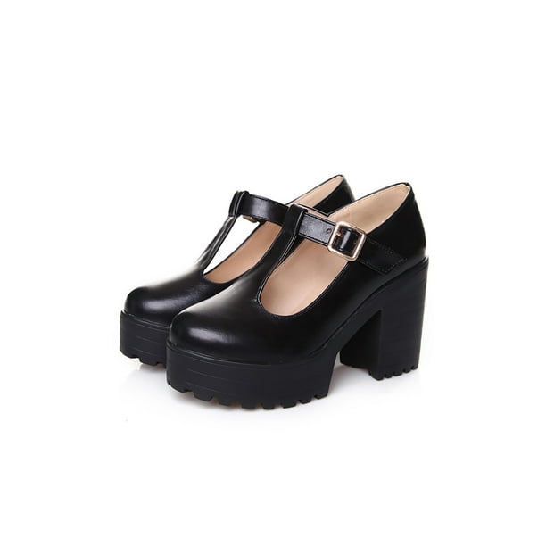 Avamo Womens Mary Jane Shoes Chunky Mid High Block Heel T-Bar Platform  Sandals Size 4-11.5 - Walmart.Com