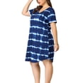 thumbnail image 2 of Vestido De TalGrande PaMujer, Túnica, Cuello En V, ManCorta, Dobladillo Redondo, Teñido Anudado, VestidosMedPierAzul oscuro 2X, 2 of 7