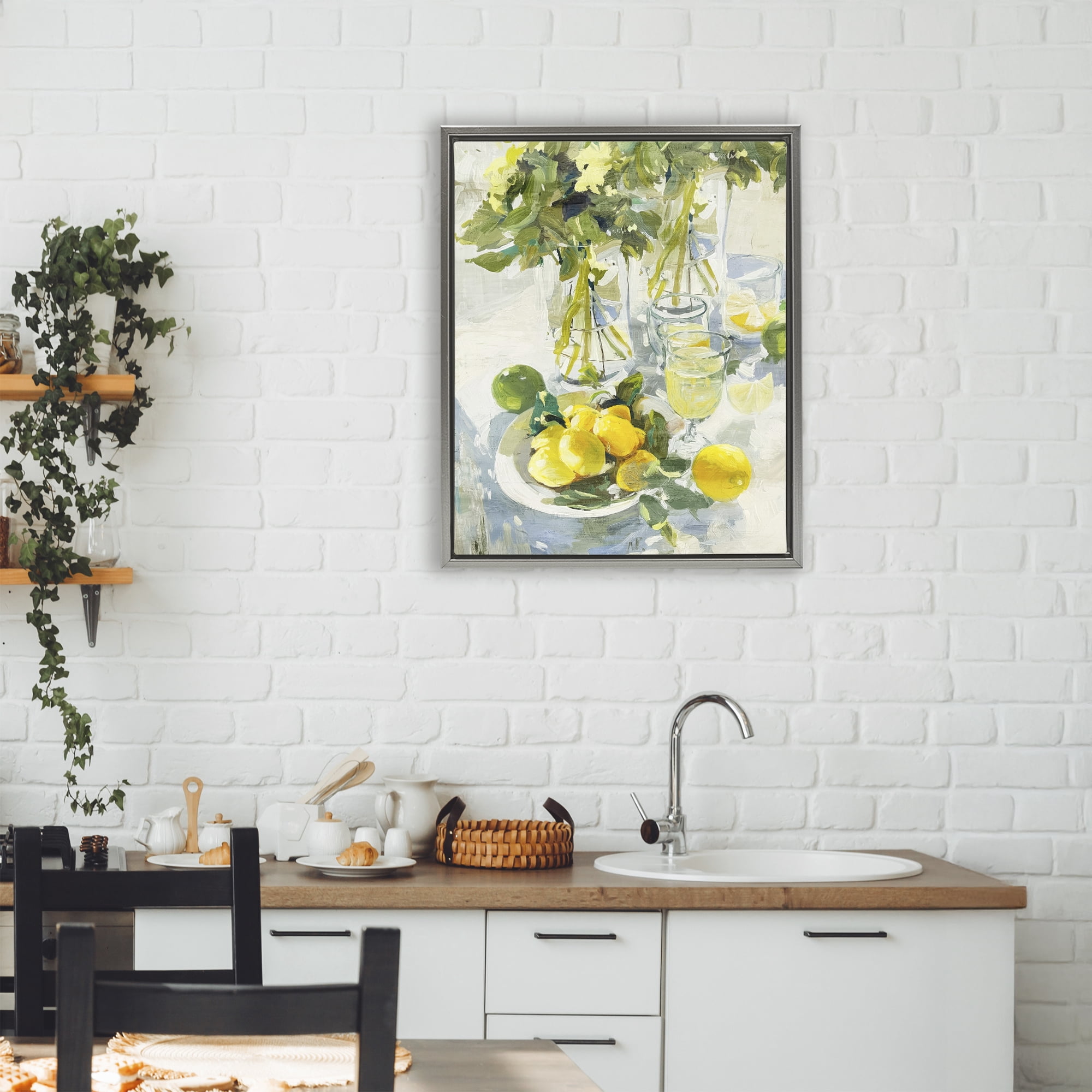 Stupell Industries Fresh Kitchen Lemons Spread Gray Framed Floater Canvas Wall Art, design by Annabelle Hall
