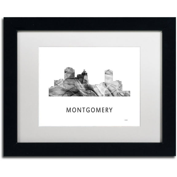Trademark Fine Art 'Montgomery Alabama Skyline WB-BW' Canvas Art by Marlene Watson, White Matte, Black Frame