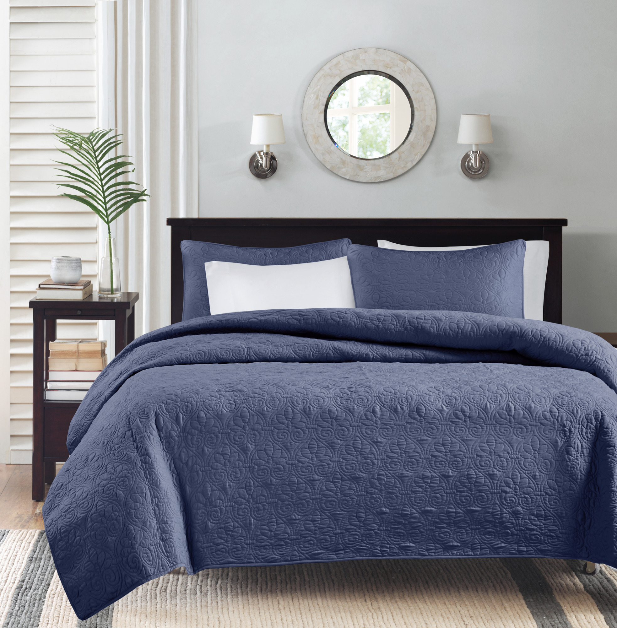 Home Essence Vancouver Super Soft Reversible Coverlet Set, Full/Queen, Navy - image 2 of 13