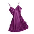 thumbnail image 2 of Lencería sexy de satén con lazo y encaje para mujer, babydoll con escote en V, vestido de dormir tipo camisola XXL, 2 of 7