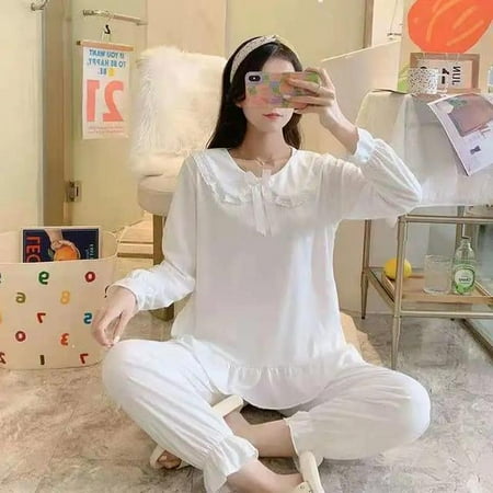

CoCopeaunt Printed pajamas set spring and autumn long sleeved pajamas cute sweet large home clothes cotton set
