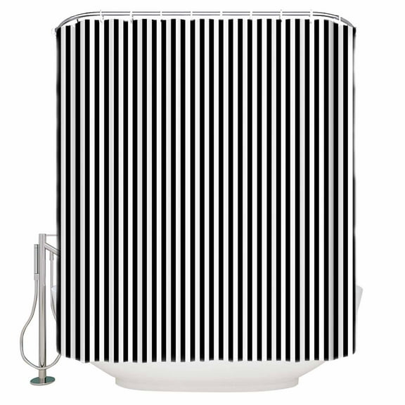 Simple White Striped Shower Curtain Set ,Waterproof Fabric Shower Curtains Black Stripes Modern Style Shower Curtains for Bathroom,Bathroom Decor 36"x72"