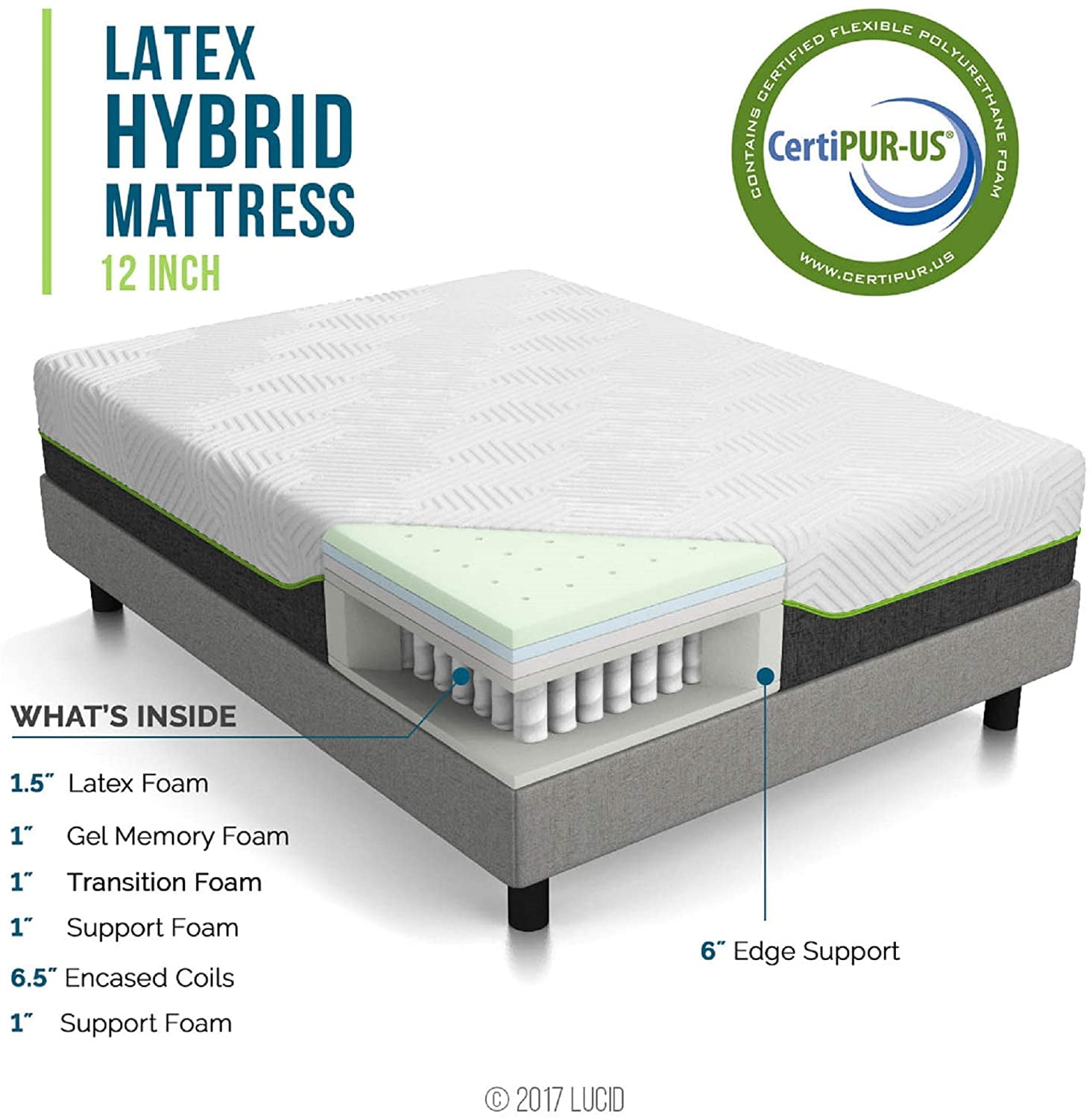 LUCID 12 Inch Twin Latex Hybrid 