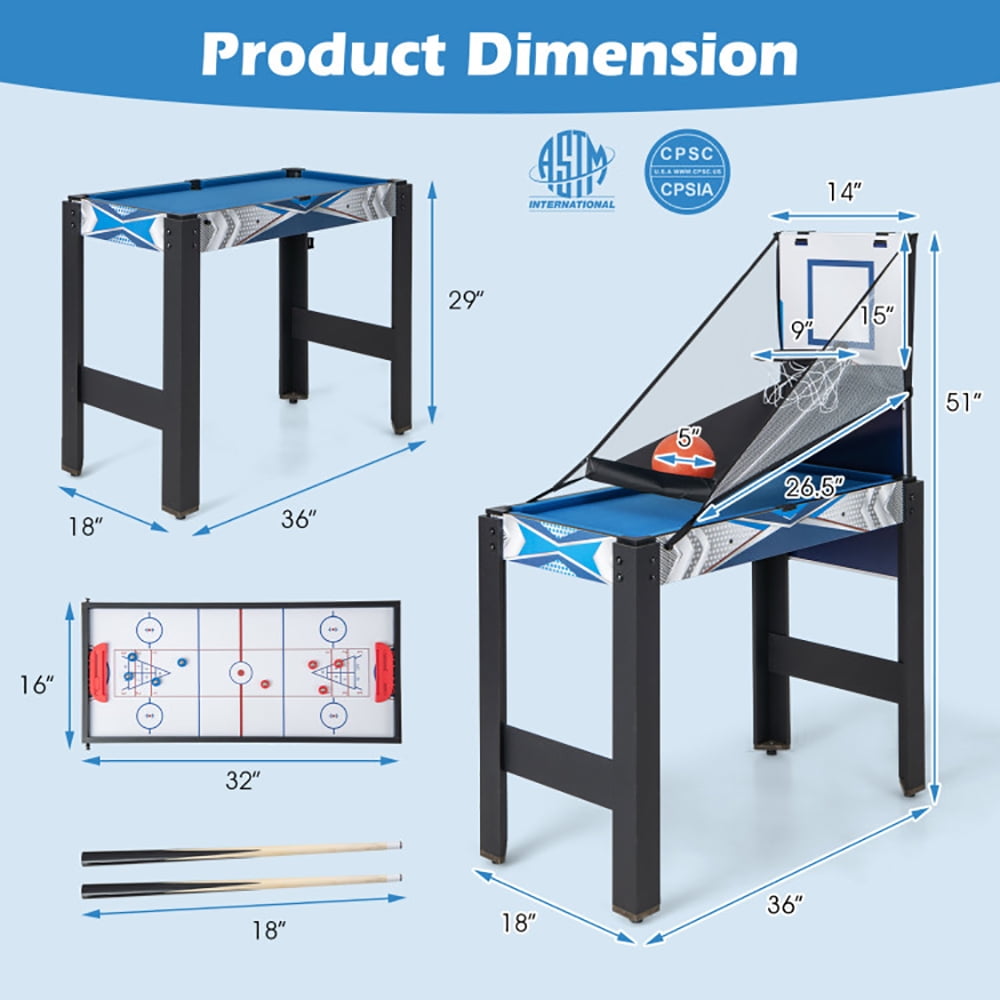 CIPACHO 6-In-1 Combo Game Table with Basketball Billiards Ping Pong Hockey Shuffleboard, Multi Game Table, Gifts for Boys and Girls Aged 6-12