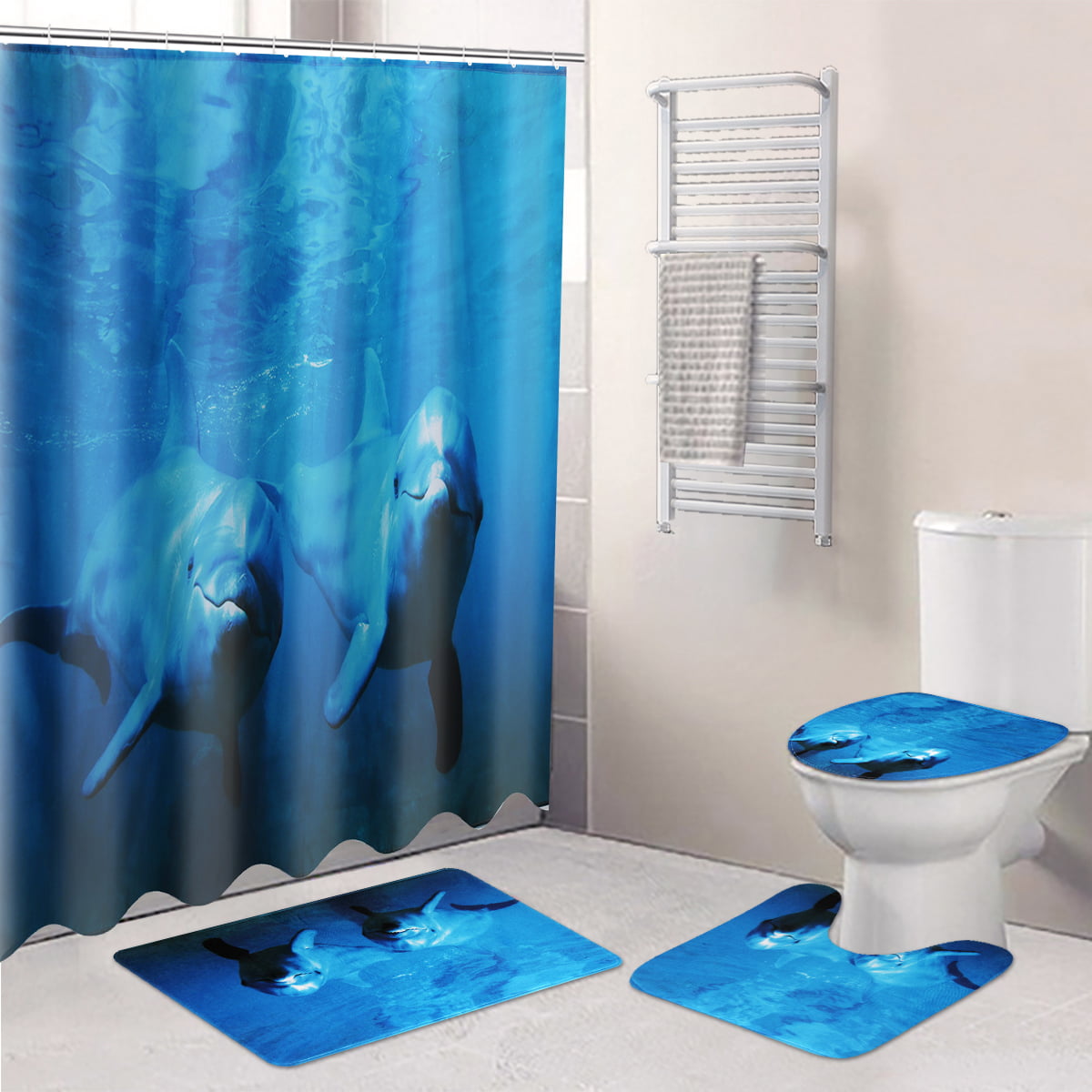 Sea Dolphins Waterproof Bathroom Polyester Shower Curtain Liner Water Resistant 