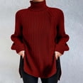 thumbnail image 4 of Gibobby SuéTer Para Mujeres Para Frío Suéter de punto de color sólido con cuello a la moda para mujer con dobladillo dividido y mangas acampanadas(Rojo,M), 4 of 5