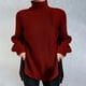 thumbnail image 4 of Gibobby SuéTer Para Mujeres Para Frío Suéter de punto de color sólido con cuello a la moda para mujer con dobladillo dividido y mangas acampanadas(Rojo,G), 4 of 5