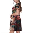 thumbnail image 2 of Easygdp Flower Crown Cat para Vestido Transpirable de Mujer, Vestido Suelto de Manga Corta con Pliegues y Bolsillos para el Verano, 2 of 6