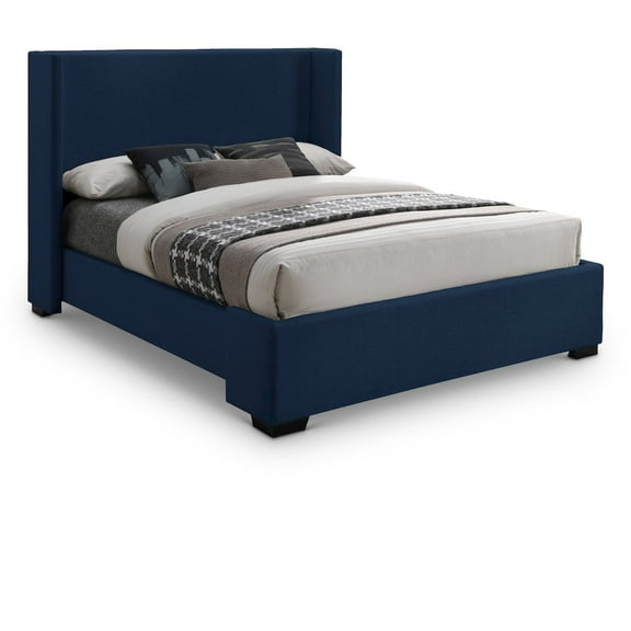 Meridian Furniture Oxford Navy Linen Textured Fabric King Bed