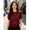Burgundy, variant on Womens Burgundy Short Sleeve Knit Top, Floral Embroidered Loose Fit Crew