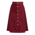 thumbnail image 2 of INSPIRE CHIC Women's Corduroy Skirt High Waist Button Front Belted Midi Skirt XS Wine Red, 2 of 6