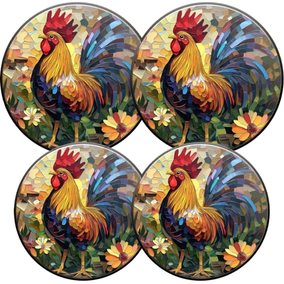 Gas Stove Burner Cover,Electric Stove Top Protector,Easy to Clean,Mosaic Rooster amidst a Bed of Flowers