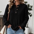 thumbnail image 2 of Sweaters for Women Zaewscy Women's Henley Neck Button Ribbed Knit Long Sleeve Loose Pullover Sweater Black L, 2 of 8