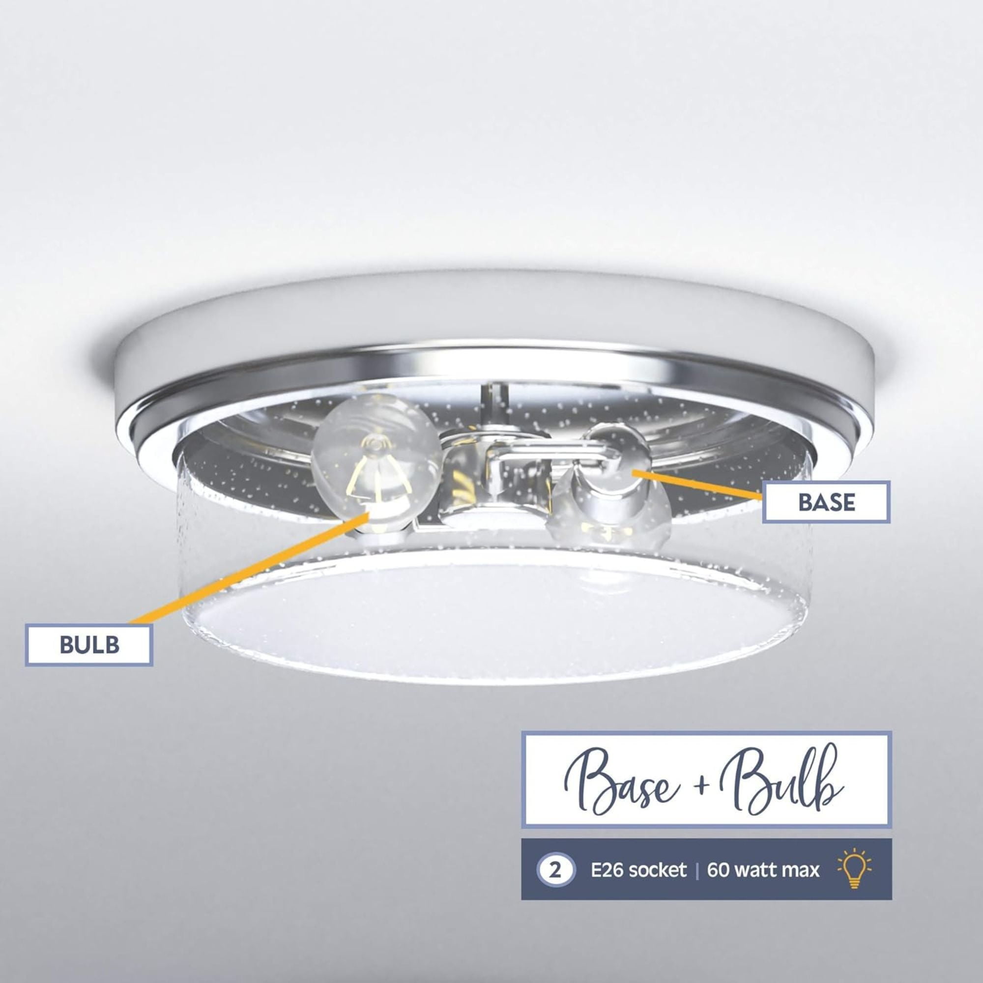 Prominence Home 2 Pack Madalyn 13" Flush Mount Ceiling Light, Seeded Glass, Brushed Nickel
