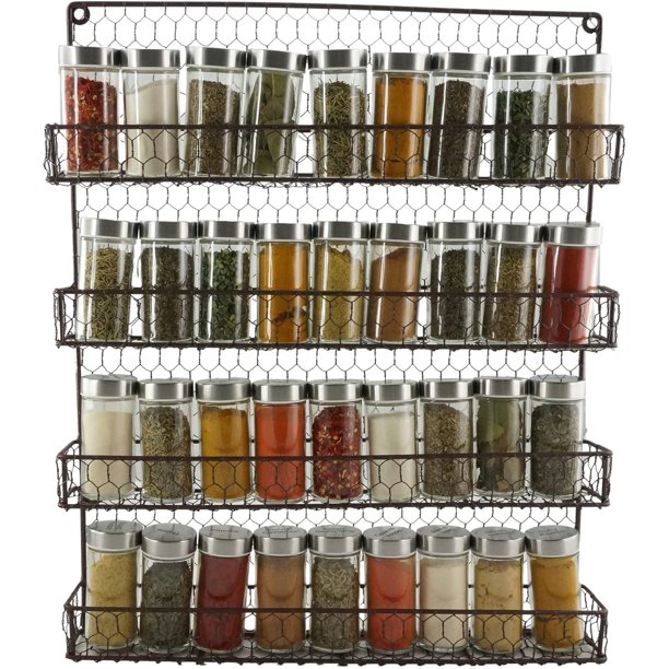 Metal Spice Rack Kitchen Wall Mount 4 Tier Metal Wire Spices Organizer Pantry Chicken