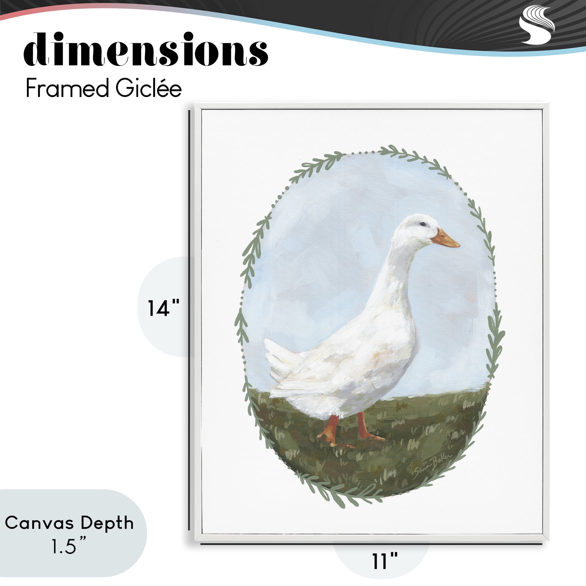 Stupell Industries Gentle Duck in Meadow White Framed Giclee Art, design by Sara Baker