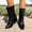 Black, variant on Round Toe Chunky Heel Platform Mid Calf Boots Zip Up Leather Ankle Booties Comfortable Casual Winter Brown 7.5(40)
