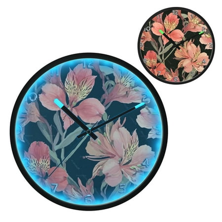 Iauyy Vintage Battery Sunrise Clock Wall Clock 12 inch Fashion Bedroom/Biathroom Lighted Wall Clock for Kitchen Clocks ,Moria Flower Pattern