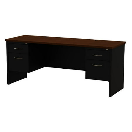 Series Double Handle - Modular Desk Series 24D x 72W Double Pedestal Credenza Arch Pull Handles, Black/Walnut