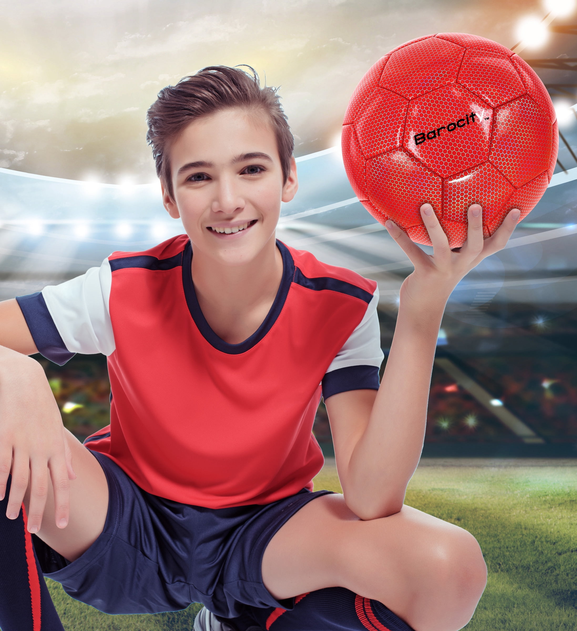 Barocity Iridescent Soccer Balls Set of 3 - Mixed Sizes Red Official Match Balls with Reflective Hex Pattern, Sport Soccer Balls for Indoor and Outdoor Training and Practice Games- Sizes 3, 4, and 5