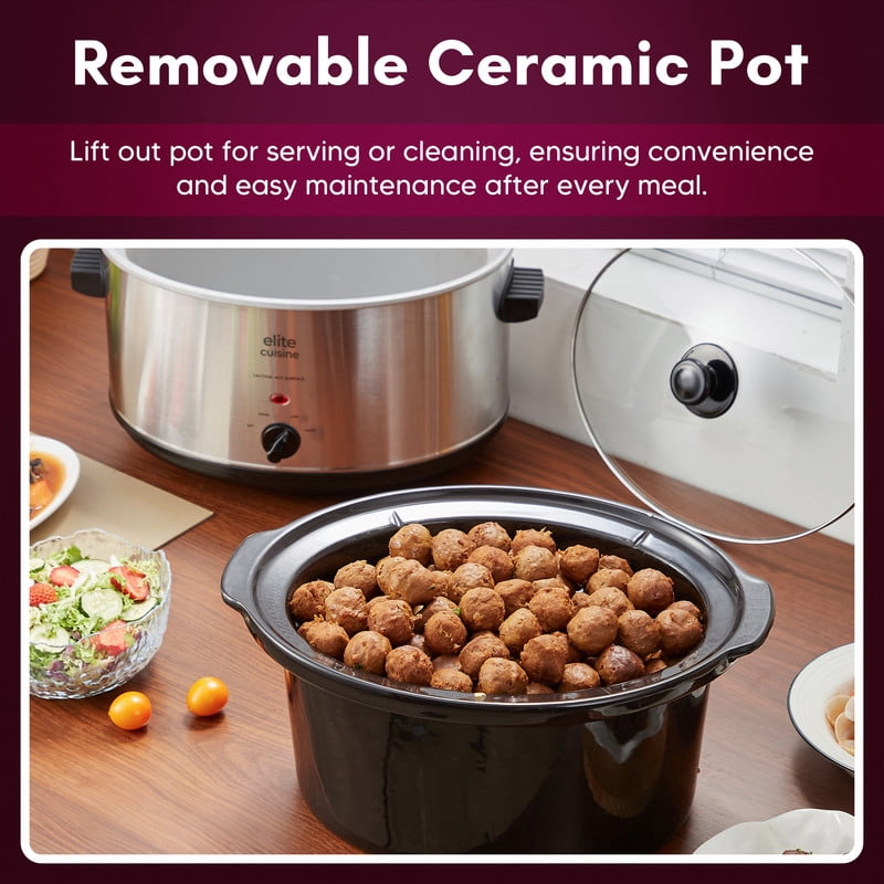 Elite Cuisine MST511 8.5Qt. Stainless Steel Slow Cooker with Adjustable Settings and Keep Warm