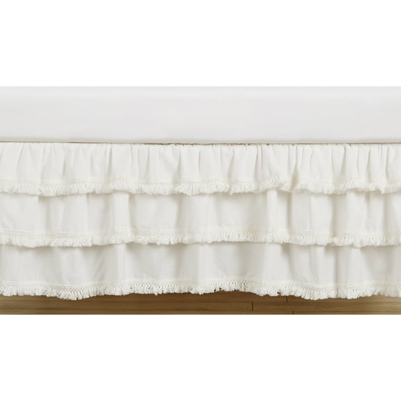 Boho Fringe Ivory 3-Tiered Dust Ruffle Crib Skirt by Sweet Jojo Designs
