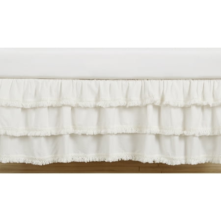 UPC: 0846480086116 | Boho Fringe Ivory 3-Tiered Dust Ruffle Crib Skirt by Sweet Jojo Designs