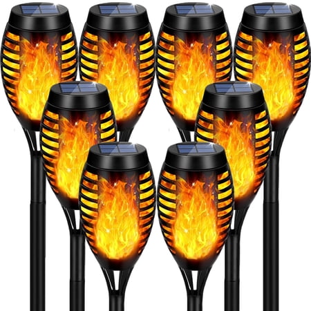 8 Packs Solar Tiki Torch Lights with Flickering Flame, Waterproof H-alloween Solar Lights Outdoor, Solar H-alloween Pathway Lights, H-allowee Decor Lights for Garden, Lawn, Patio, Yard