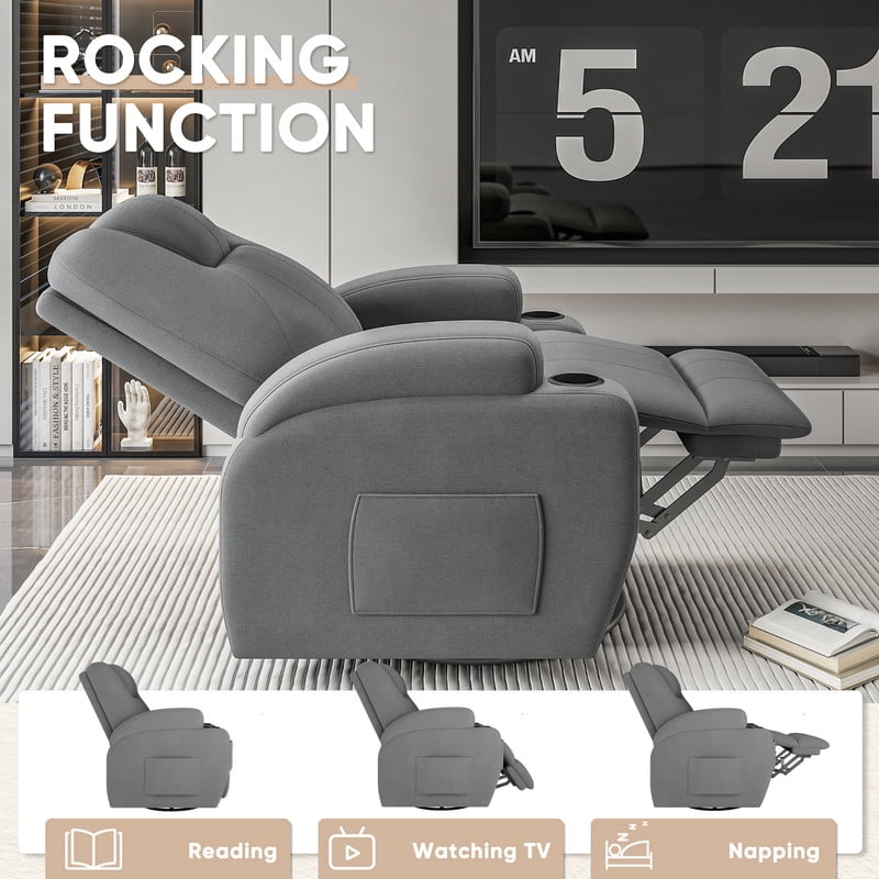 Vineego 360° Swivel Recliner Oversized Massage Rocking Chair Nursery Chair Power Living Room Furniture With Two Cup Holder,Gray