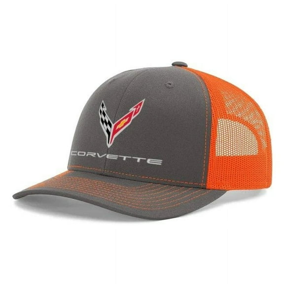 C8 Corvette Snapback Hat - Chevy Structured Mesh Back Cap Charcoal/Neon Orange