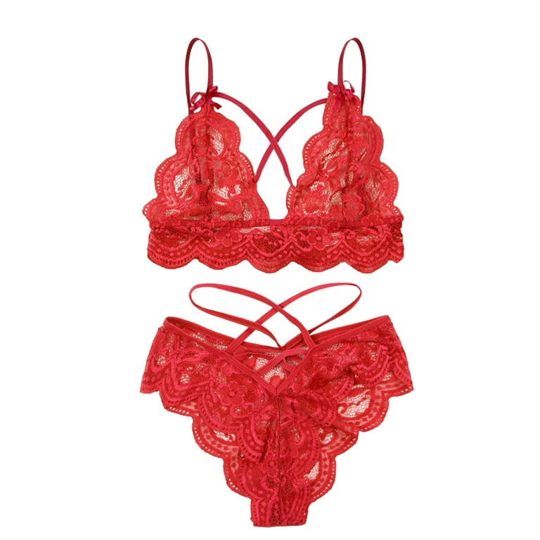 Pimfylm Bodysuit Women Women's Bra and High Waisted Panty Set 2 Piece Lingerie  Set Lace Red X-Large 