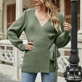 thumbnail image 2 of Baqcunre Sweaters For Women Women'S Fall Winter Wrap V Neck Sweater Balloon Sleeves Ribbed Knitted Pullover Tie Front Top Jumper Tops For Women 2023 Hoodies For Women A L, 2 of 9