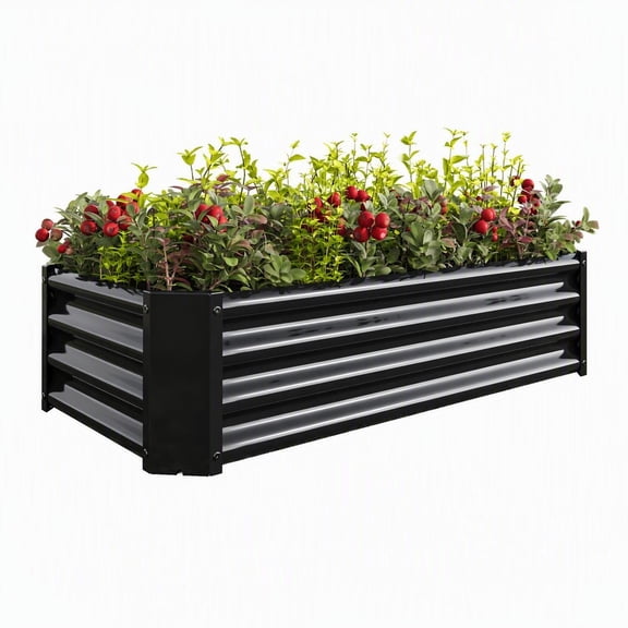 Raised Garden Bed Metal Planter Box 4x2x1 ft Rectangle Galvanized Steel for Vegetables Flowers Herbs Outdoor Black