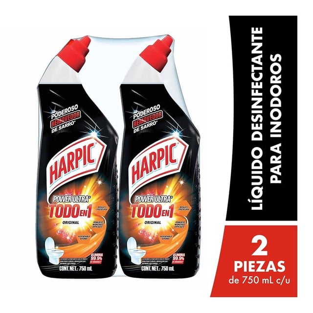 Limpiador desinfectante para inodoro Harpic Active Gel max power 10x original 2 pzas de 750 ml c/u