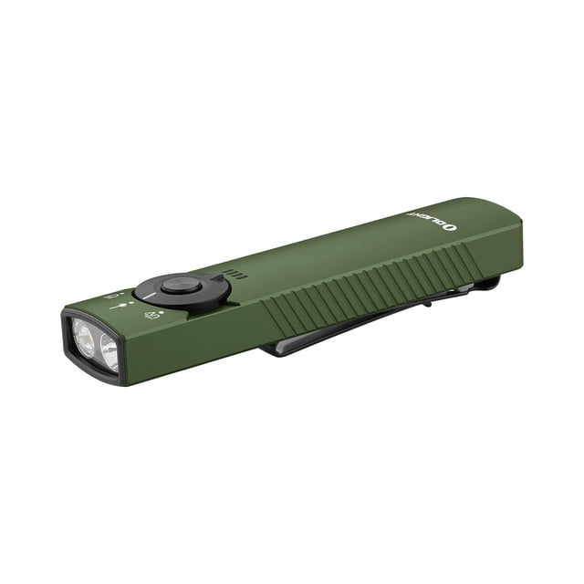Linterna EDC recargable OLIGHT Arkfeld Pro con haz verde, luz UV y LED blanco, linternas planas portátiles de 1300 lúmenes, luces de bolsillo con triple fuente de luz para emergencias (OD Green CW)