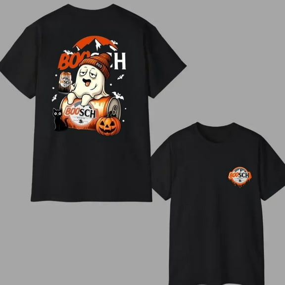 SEIKEMS Boosh Light Cute Boo Ghost Halloween 2 Sided T-Shirt, Funny Ghost on Beer Can Tee for Spooky Season Party, Boozy Halloween Night Out