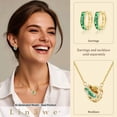 thumbnail image 4 of Linawe Emerald Green Interlocking Double Circle Necklace for Women, 14K Gold Plated Stainless Steel Chain, Rhinestone Diamond Crystal Moissanite Birthstone Pendant Dainty Necklaces, 4 of 7