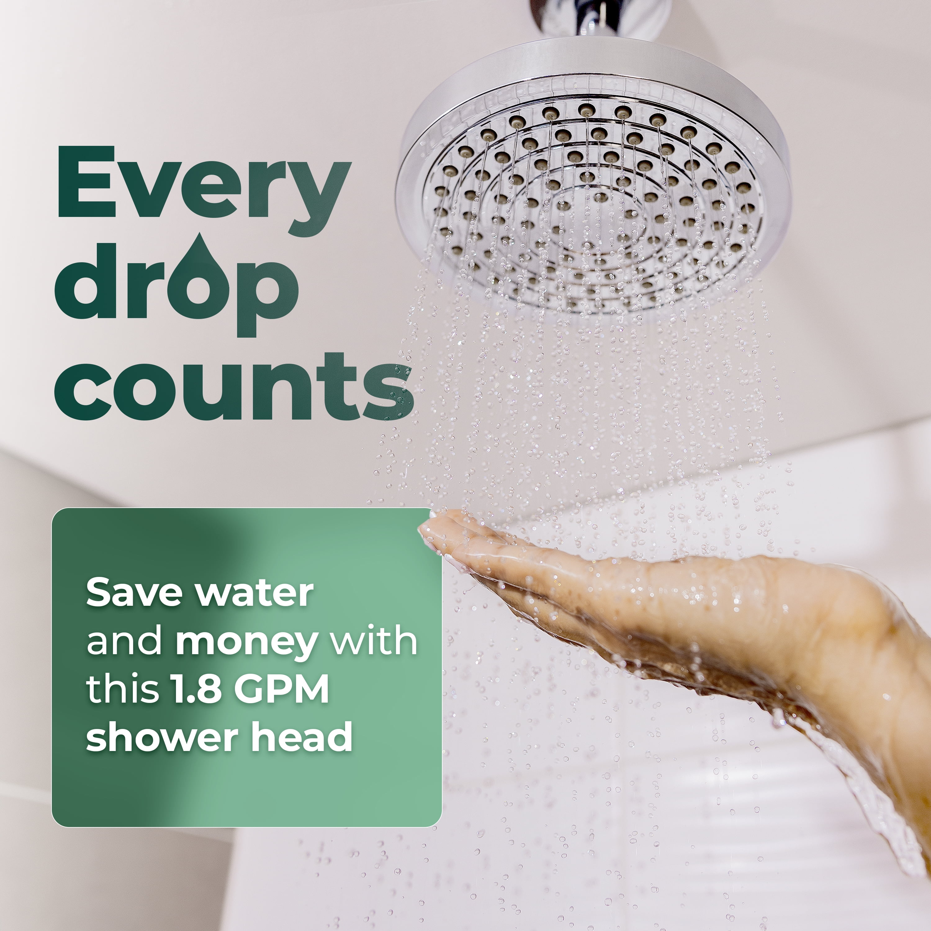 Winthorpe Conservation Rain Shower Head, High Pressure, Matte Black, Round, Fixed, 360 Degree, Low Flow, 1.8 GPM Water Saving, Rainfall Showerhead